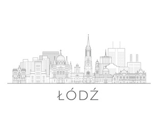 Naklejka premium Łódź Poland skyline urban cityscape illustration drawing with landmarks