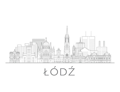 Łódź Poland skyline urban cityscape illustration drawing with landmarks