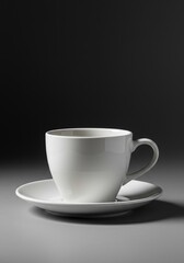 Obraz premium An empty, traditional white ceramic saucer resting on a neutral gray surface, highlighting its simple form and clean aesthetic for beverages ,round ,tableware ,household