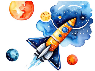 Fototapeta premium A colorful illustration of a rocket soaring through the galaxy