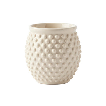 White pottery vase with raised dot pattern