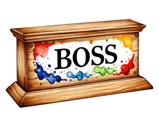 Naklejka premium A wooden sign featuring the word 'boss' painted on it, perfect for office or workspace decoration