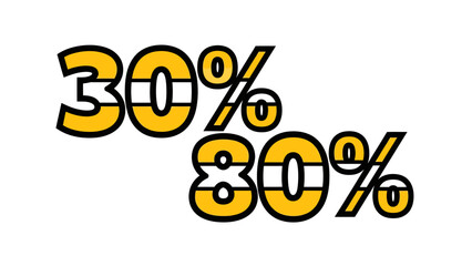Fototapeta premium 30% and 80% Numbers with Percentage Signs, Bold Yellow and Black Typography, Graphic Design Element for Sales and Discounts