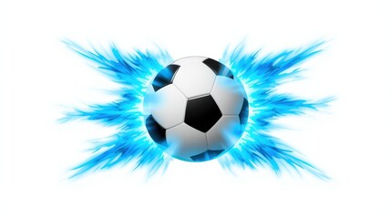 Obraz premium A soccer ball surrounded by a dynamic burst of blue energy.