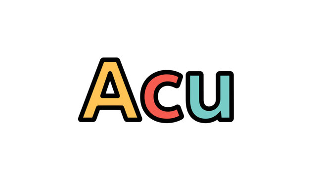 Acu Typography Illustration - Colorful 3D Rendered Text with Black Outline, Isolated on White Background, Modern Font for Branding and Design Projects