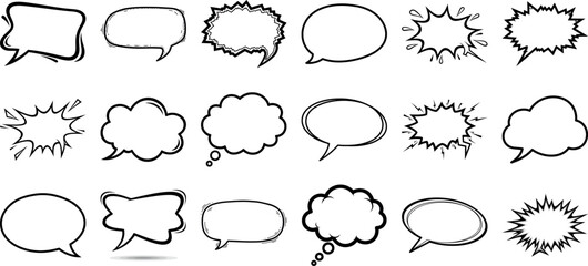 Collection of various speech bubbles and thought clouds