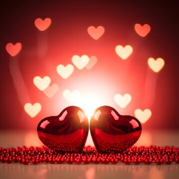 Romantic valentine's day decor with red hearts and beads