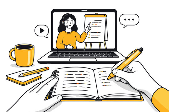 Virtual learning session with female presenter in online classroom setting