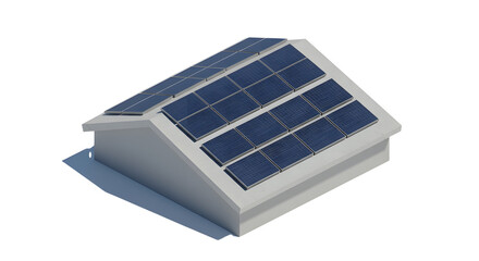 Isometric Solar Panel Roof Structure with Blue Photovoltaic Cells isolated PNG with Transparent Background