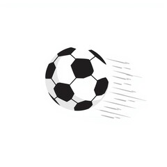 A black and white soccer ball with motion lines indicating it is being kicked.