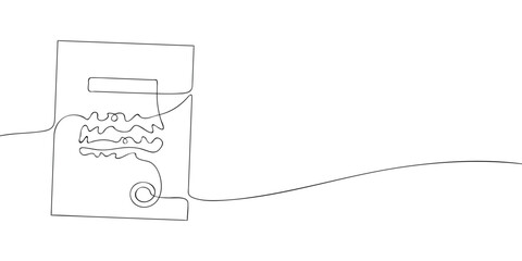 Minimal line illustration of a document or paper sheet with abstract text lines, symbolizing documentation, paperwork, files, or written records.