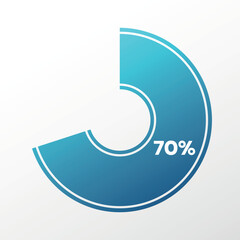 70% chart. Isolated symbol. Vector blue gradient element. Infographic sign. Illustration, icon for business, finance, report, web design, download, presentation