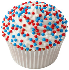 Patriotic cupcake with red white and blue sprinkles