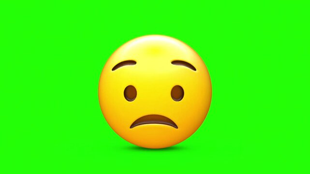 Disappointed Face emoji 4k stock animation video on a green screen background for chroma key background for video editing