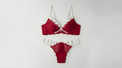 Minimalist red and white lingerie set, isolated on white background, catalog-ready, modern fashion underwear