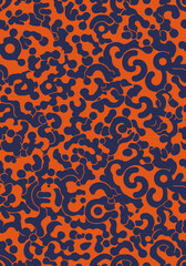 Abstract Navy Blue Amoeba Pattern on Vibrant Orange Background