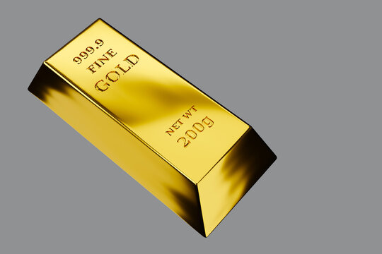 Precious metal investment, Gold trading. Polished gold bar marked 999.9 fine gold and net weight 200g representing bullion storage, wealth preservation, and finance, 3d image