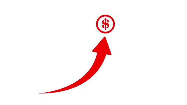 Upward arrow pointing to dollar symbol showing financial growth icon animation.profit increase concept.