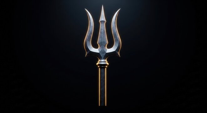 Trishul Symbol of Lord Shiva on Black Background &ndash; AI Generated Spiritual Art
