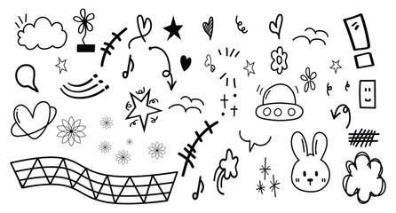 Obraz premium Hand drawn doodle icons set with emotions, objects, and symbols for design and communication
