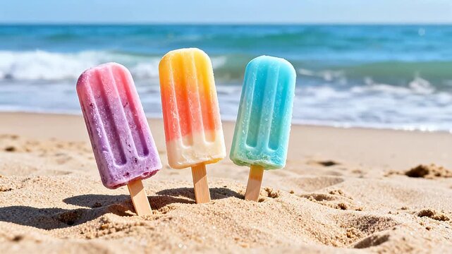 Colorful popsicles on beach