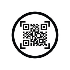 Black qr code on a white circular background for scanning purposes easily
