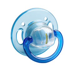 Close-up of a vibrant blue infant pacifier featuring a clear bulb and ring handle