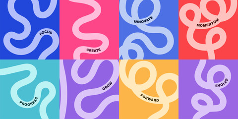 Fototapeta premium Vibrant abstract poster with flowing shapes in warm colors featuring colorful, fluid wavy lines for a dynamic, modern feel, motivational design typography for creative wall art