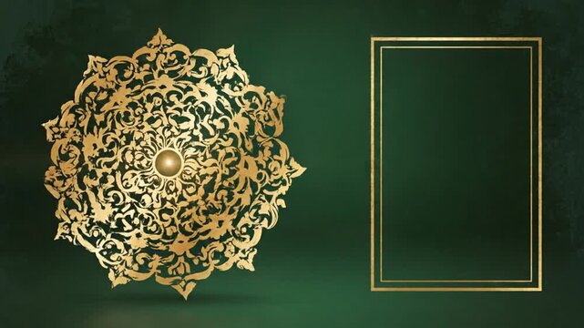 Golden Mandala Ornament Overlay Element with Empty Frame, Luxury Background Motion