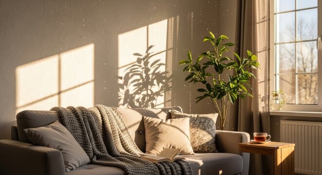 A luxury modern living room interior features a comfortable sofa and armchair arranged near a large window, showcasing elegant furniture and stylish decor within a spacious apartment lounge