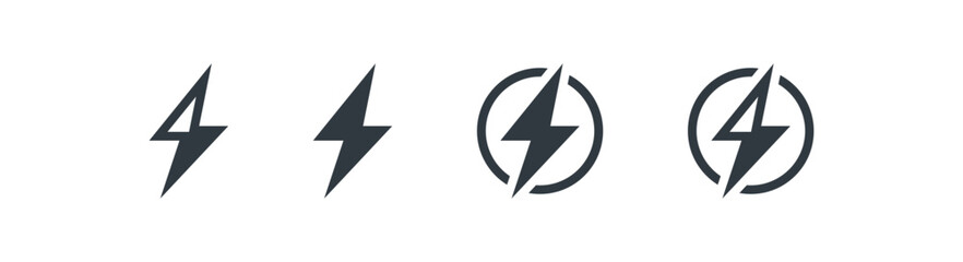 Lightning bolt icon and energy sign in outline and solid styles, energy and power flash symbols for electricity, speed, and charging UI design © icons gate