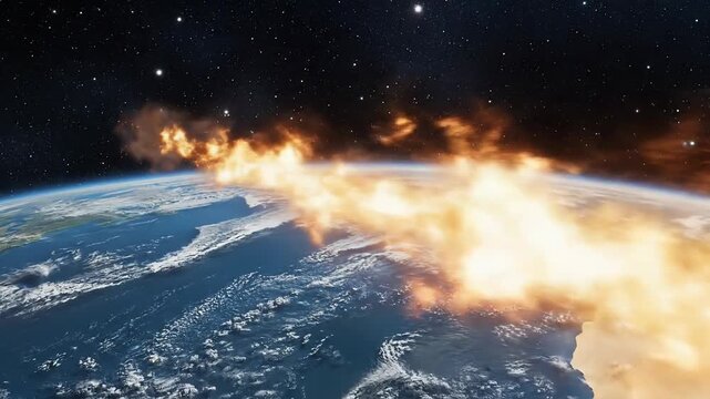 Asteroid burning up as it enters Earth's atmosphere, space view