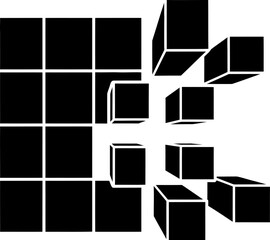 A 3d cube puzzle with some cubes protruding from a grid