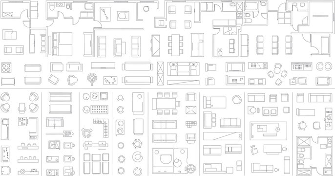 Blueprint of a building floor plan isolated on transparent background