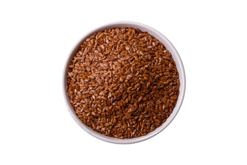 Flaxseed as an ingredient for oil, organic flour, and healthy foods. Flax seeds