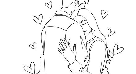 Naklejka premium Couple embracing in a minimalist line art technical diagram