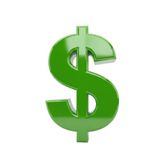 Obraz premium Bright green dollar sign symbol with a glossy finish isolated on transparent background