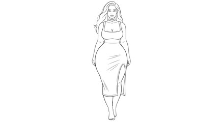 Woman illustration with curvy body in line art style © Îkhlas Art Zøne