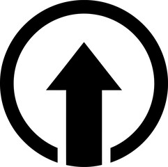 Black and white arrow pointing upwards in a circular symbol