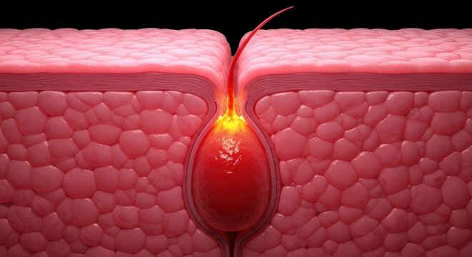 Closeup illustration of a skin boil or abscess on human skin
