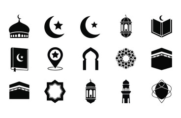 Premium Islamic Icon Set - 15 Professional Vector Symbols for Kaaba, Mosque, Holy Quran, Ramadan Kareem, and Modern Spiritual Branding Identity