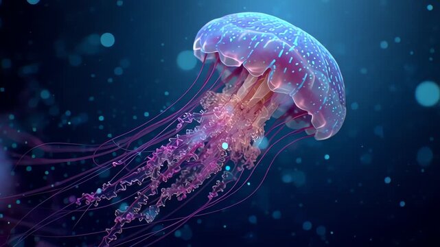 Glowing Jellyfish in Deep Blue Ocean