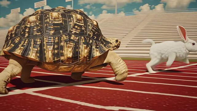 Tortoise and Hare Race Cinematic Stadium Scene