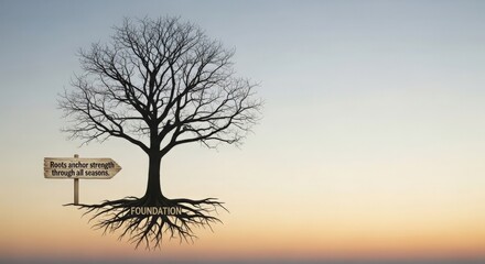 Bare Tree with Visible Roots Symbolizing Foundation