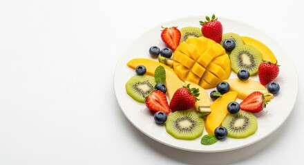 Colorful Fruit Platter with Mango, Strawberry, Kiwi, and Blueberry