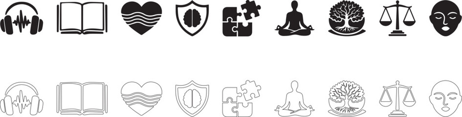 Wellness and emotionally aware vector icon set.