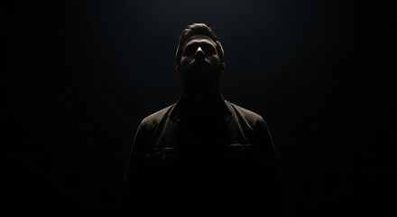 Silhouetted Man Standing Alone in Dark Background