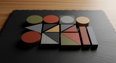 Minimalist Geometric Shapes Displayed on Dark Surface