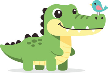 Obraz premium Cute cartoon crocodile with bird friend character isolated on white background vector