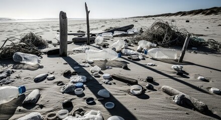 Plastic Pollution Fouling a Sandy Beach Shoreline